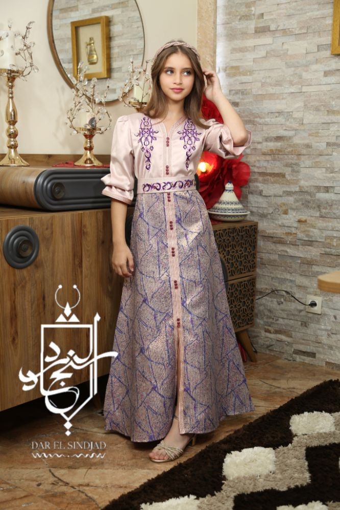 Caftan brocard rose et violet fille